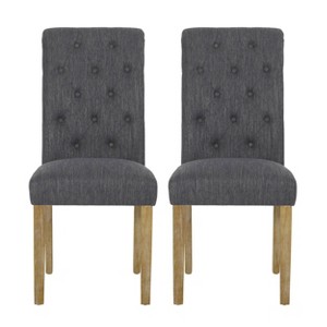2pk Aruda Contemporary Fabric Tufted Dining Chairs Beige/Natural - Christopher Knight Home: Roll-Back, Rubberwood Legs - 1 of 4
