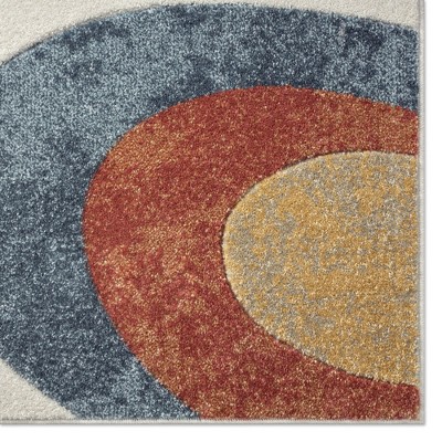 Blue and Rust Abstract Swirl 5'2" x 7'2" Area Rug