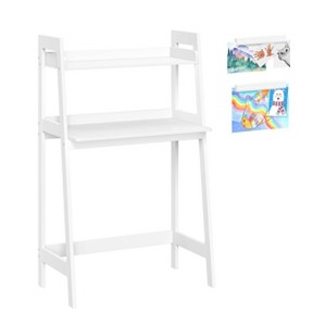 Kids' Desk with Ladder Shelf Storage and 2 Bonus Magnetic Art Display Bars White - RiverRidge Home: Kids Bookshelf Desk Bookcase, MDF, Anti-Tip - 1 of 4