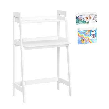 Kids' Desk with Ladder Shelf Storage and 2 Bonus Magnetic Art Display Bars White - RiverRidge Home