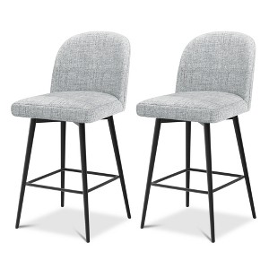 Vipbear 26" Height Swivel Counter Height Modern Bar Stools Set of 2 or 3,Cushion Barstools with Back、Footrest and Metal Frame,Gray/Brown/Black - 1 of 4