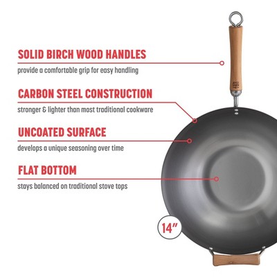 14-Inch Carbon Steel Wok with Birch Handles