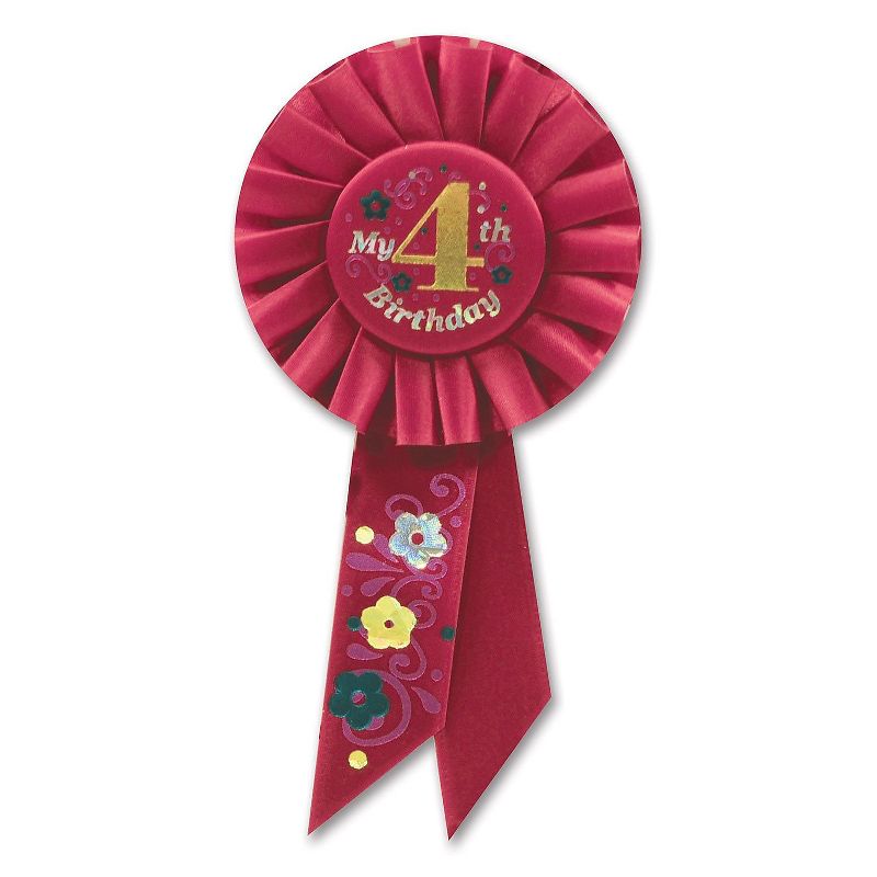 Beistle Biestle 3 1/4" x 6 1/2" My 4th Birthday Rosette Red 3/Pack RS054R, 1 of 2