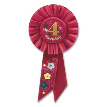 Beistle Biestle 3 1/4" x 6 1/2" My 4th Birthday Rosette Red 3/Pack RS054R