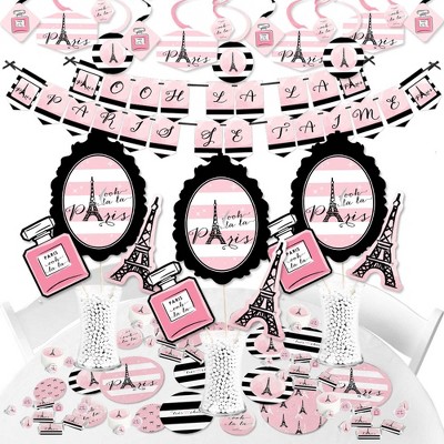 Big Dot of Happiness Paris, Ooh La La - Paris Themed Baby Shower or Birthday Party Supplies - Banner Decoration Kit - Fundle Bundle