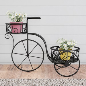 Tricycle Plant Stand  2-Tiered Indoor or Outdoor Decorative Vintage-Look Metal Display for Patio, Deck, Home or Lawn by Pure Garden (Black) - 1 of 4