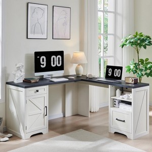 SinCiDo Home Office Desk, Modern Farmhouse 59" Computer Desk w/File Cabinet for Letter, T4, F4 Legal Storage, for Writing & Studying - 1 of 4