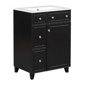 TiramisuBest 24" Bathroom Vanity Cabinet with Ceramic Sink, 2 Drawers & 1 Door - 1 of 4