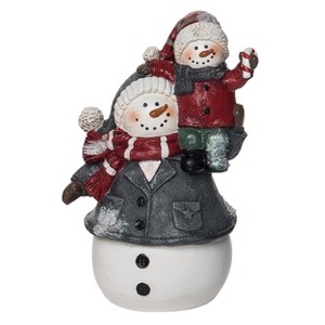 Transpac Resin 7 in. Multicolored Christmas Quilted Snowman Piggyback Figurine - 1 of 2