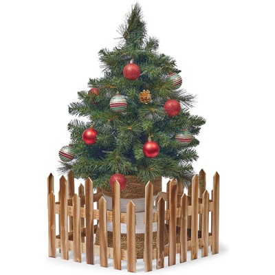 Okuna Outpost 2-Piece Mini Wooden Picket Fence for Christmas Tree or Garden Border, 5 Feet Length x 1 Foot Height