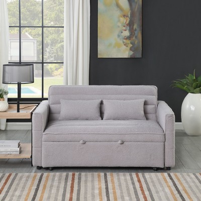 NicBex Modern Convertible Sleeper Chair,Pull-out Sofa Bed with Adjustable Back,Velvet Couches with Sturdy Wood Frame for Living Room,Light Gray