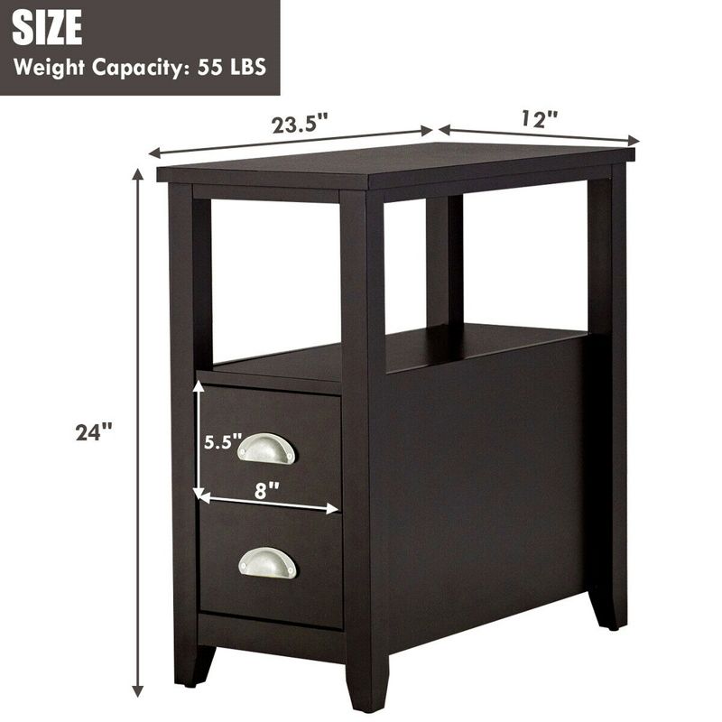 Costway Set of 2 End Bedside Table Rectangular Nightstand W/ 2 Drawers & Shelf Espresso, 5 of 11