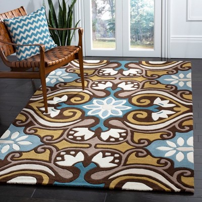 Wyndham Blue and Multi Wool 4' x 6' Hand-Tufted Area Rug