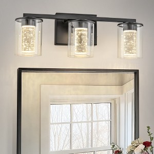 DORESshop 18 in. Modern 3-Light Black Crystal LED Vanity Light with Clear Glass Shades for Bathroom - 1 of 4
