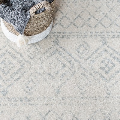 Ivory and Light Grey Hand-Knotted Boho-Chic Synthetic Area Rug