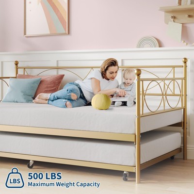 Coucheta Twin Daybed with Trundle, Metal Frame & Steel Slat Support, Multifunctional for Bedroom, Living Room, Guest Room