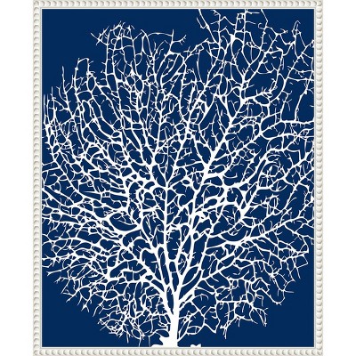 Navy and White Coral Beaded Framed Canvas Wall Art