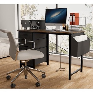Lyngins Office Desk with 3 Drawers and Power Outlet,Small Desk with Side Pocket,Computer Desk for Home Office,Company - 1 of 4