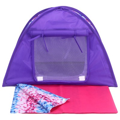 Sophia’s Tent and Sleeping Bag Set for 18" Dolls, Purple/Pink