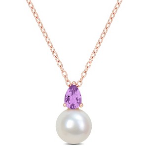 EVERLY JEWELRY  |   Rose Plated Sterling Silver 1/3 CT TGW Amethyst & 8.5 - 9 MM Cultured Freshwater  Pearl Fashion Pendant With Chain - 1 of 3
