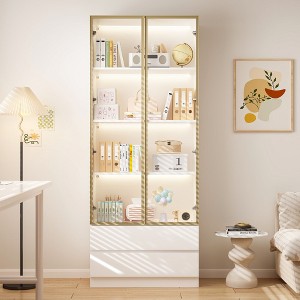 FUFU&GAGA Glass - Door Display Cabinet with LED Lights - Multifunctional Bookcase & Storage Unit - 1 of 4