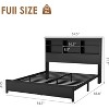 Bed Frame with Bookcase Storage, 2-Tier High Headboard Queen Platform Bed with Charging Station, No Box Spring Needed Easy Assemble - 2 of 4