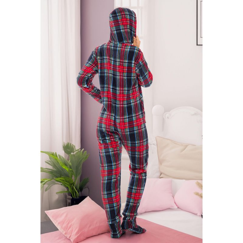 Women's Plush Fleece One Piece Hooded Footed Zipper Pajamas, Soft Adult Onesie Footie with Hood, 3 of 7