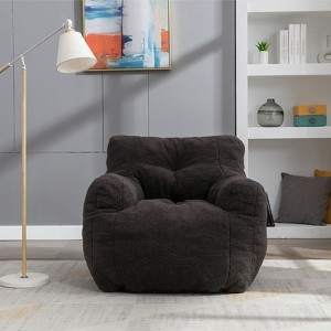 Large Dark Gray Bean Bag Sofa Chair with Side Pocket, Plush Floor Lounger for Adults, Ideal for Gaming and Reading - 1 of 4