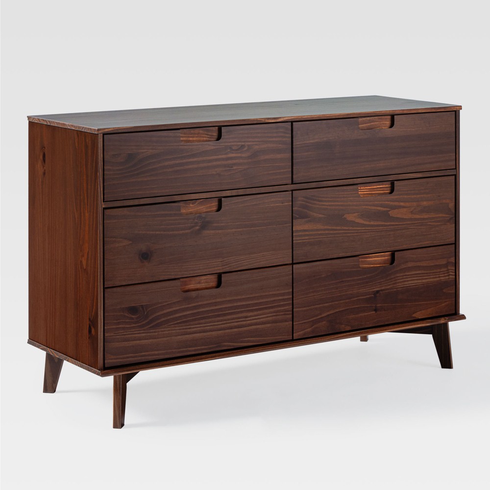 Photos - Dresser / Chests of Drawers Saracina Home Mid Century Modern Groove Wood 6 Drawer Dresser Walnut