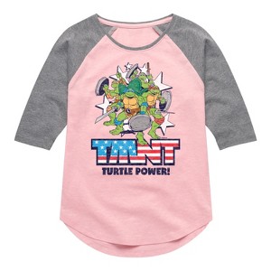 Girls' - Teenage Mutant Ninja Turtles - Turtle Power Americana Shirt Tail Raglan Graphic T-shirt - 1 of 4