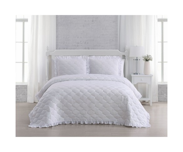 King 3pc Melody Quilt Set White - Geneva Home Fashion
