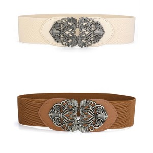 INSPIRE CHIC Womens Elastic Wide Waist Belts Floral Metal Buckle Stretchy Belts for Dresses - 1 of 4