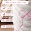 Pink Bow Laundry Hamper Tall Cotton Rope Laundry Basket Hamper Large Bow Girly Nursery Basket Storage - 3 of 4