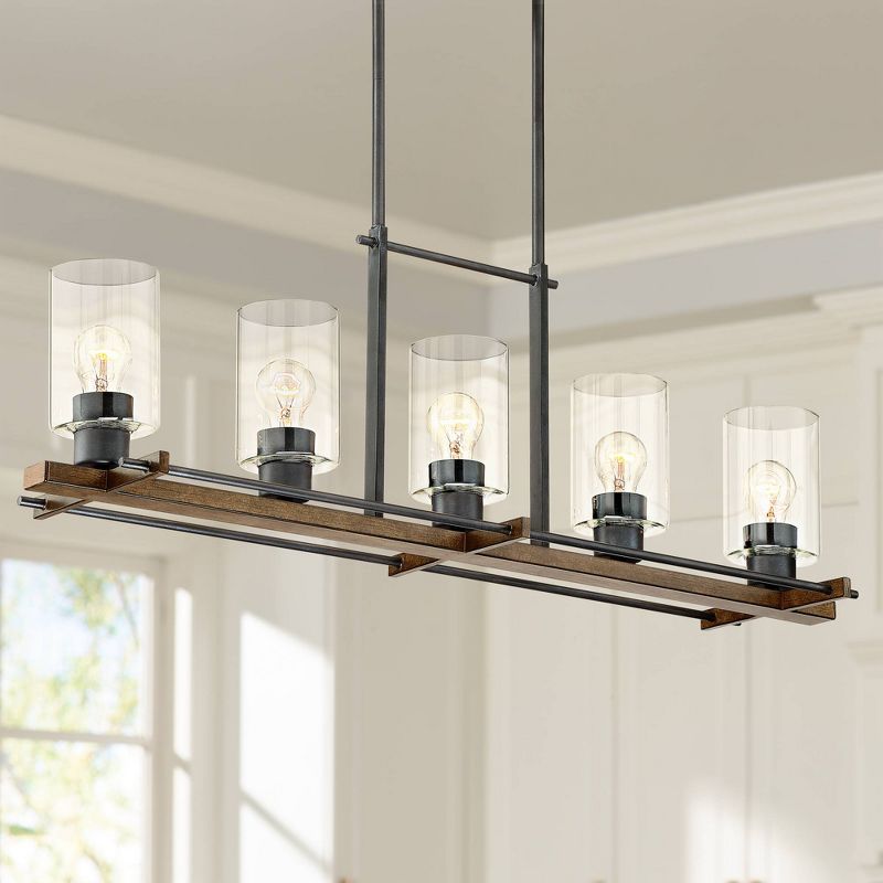 Franklin Iron Works Ranger Dust Bronze Wood Linear Pendant Chandelier 36 3/4" Wide Rustic Clear Glass 5-Light Fixture for Dining Room Kitchen Island, 2 of 10