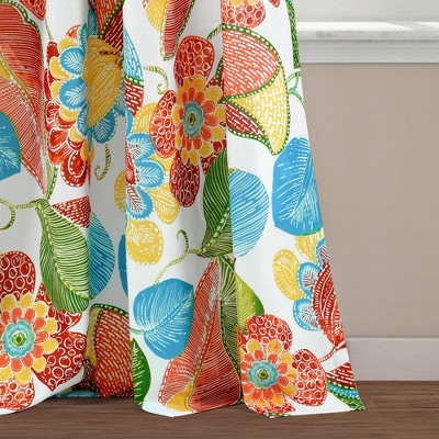 Layla Floral Light-Filtering Blue Polyester Window Curtain Panels