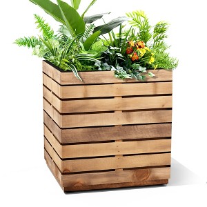 TUYOHW Metal Planter Box, Rectangular Planter Box with Drainage Holes, Large Planters with Removable Shelf for Outdoor Plants, Black - 1 of 4