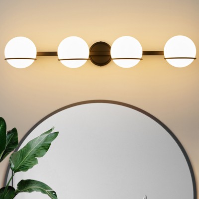 POWLIG 4-Light Dimmable Bathroom Vanity Light With Milky White Glass Globe Shade