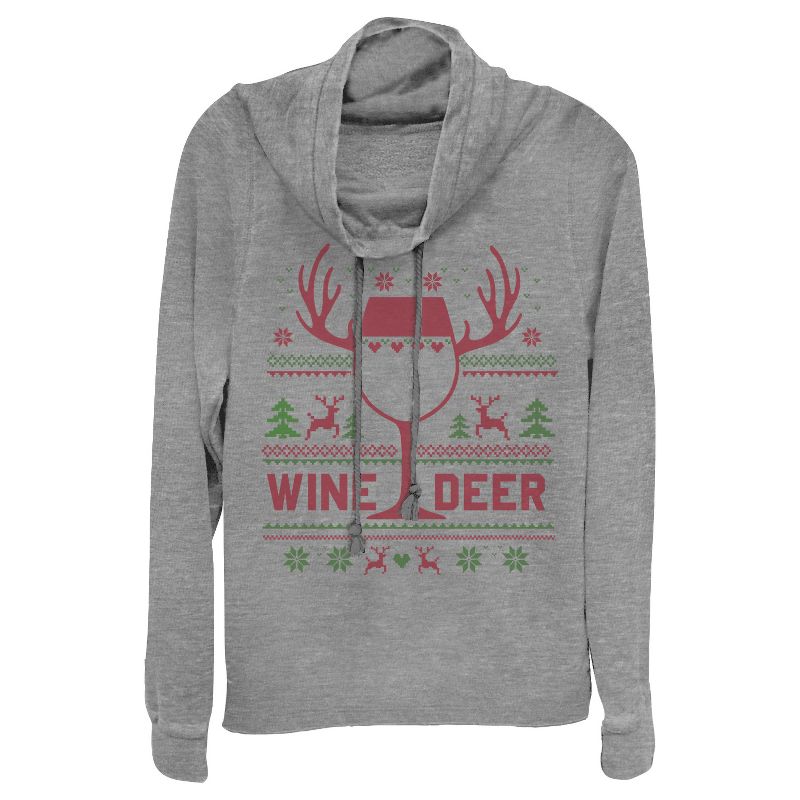 CHIN UP Christmas Wine Deer Cowl Neck Sweatshirt, 1 of 4