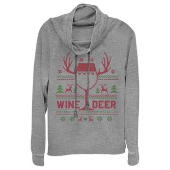 CHIN UP Christmas Wine Deer Cowl Neck Sweatshirt