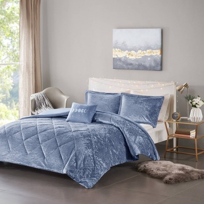 Twin/Twin XL Blue Crushed Velvet Quilted Duvet Set