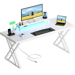 Dolonm Thick Gaming Desk with LED Lights, USB Charging, Monitor Riser & Waterproof Top for Home Office - 1 of 4