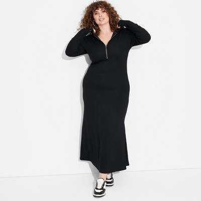 Women's Long Sleeve Bodycon Ribbed Maxi Dress - Wild Fable™ Black 1x :  Target