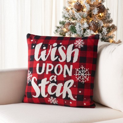18" Red and Black Gingham Holiday Wish Pillow