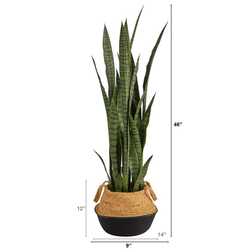 Nearly Natural 46-in Sansevieria Artificial Plant in Boho Chic Handmade Cotton & Jute White Woven Planter, 2 of 5