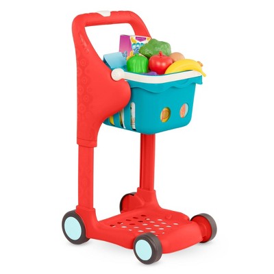 Colorful Plastic Grocery Cart with Play Food Set for Kids