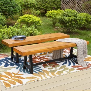 Captiva Designs Outdoor Patio Weatherproof Dining Long Narrow Garden Backless Acacia Wood Bench - 1 of 4