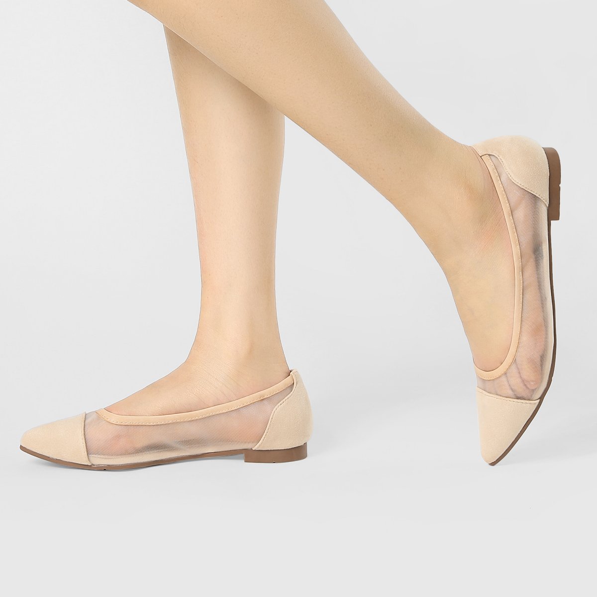 Обувь Allegra K Women's Closed Pointed Toe Slip-On Mesh Ballet Flats Beige 6 — фото 2
