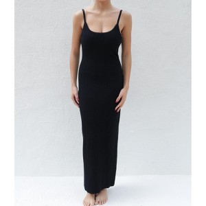 Women's Cotton Stretch Serene Black Slip Dress by Tomorrow Studio - 1 of 4