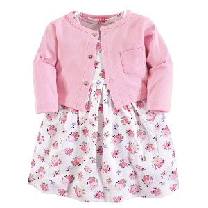 Luvable Friends Baby and Toddler Girl Dress and Cardigan 2pc Set, Pink Floral, 18-24 Months - 1 of 3