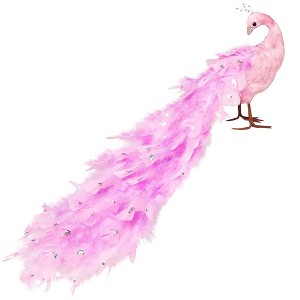 Northlight Glittered and Jeweled Peacock Christmas Decoration with Mini Faux Pearls - 22" - Pink - 1 of 4